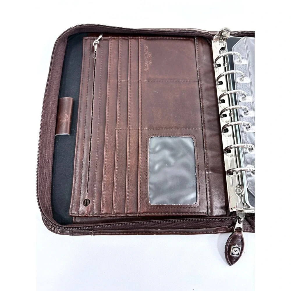 Day-Timer Organizer Dark Brown Leather Zip Around 7 Ring Binder Planner